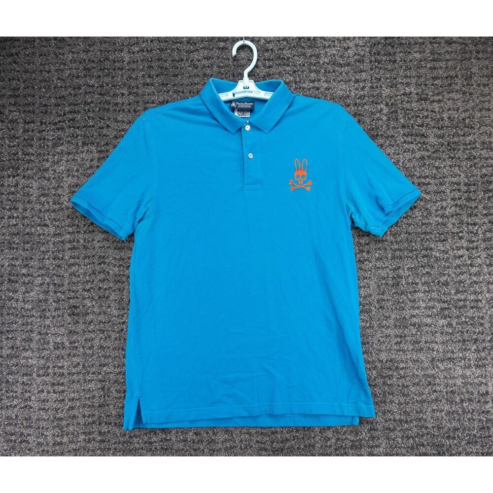 Psycho Bunny Shirt Mens 6 Blue Pima Cotton Pique Polo Skull Logo Casual Preppy